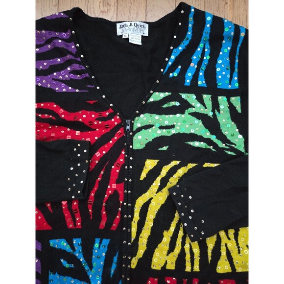 Vintage Jack B. Quick Women's Sweater Cardigan Long Sleeve Sequin Black Size XL - Picture 1 of 7